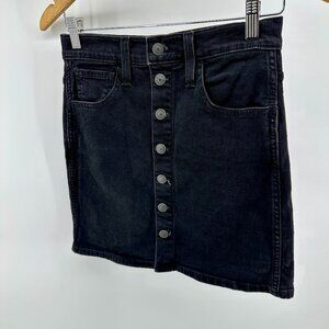 Madewell Black Denim Button-Front Mini Skirt | Size 26 I